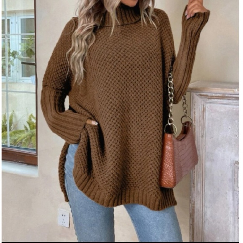Luxe turtleneck split sides sweater top - Picture 2 of 7